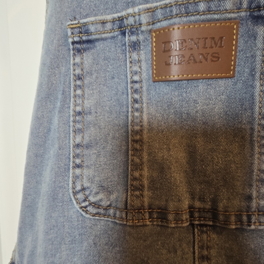 Denim Overall Shorts with Pockets - Picture 2 of 5